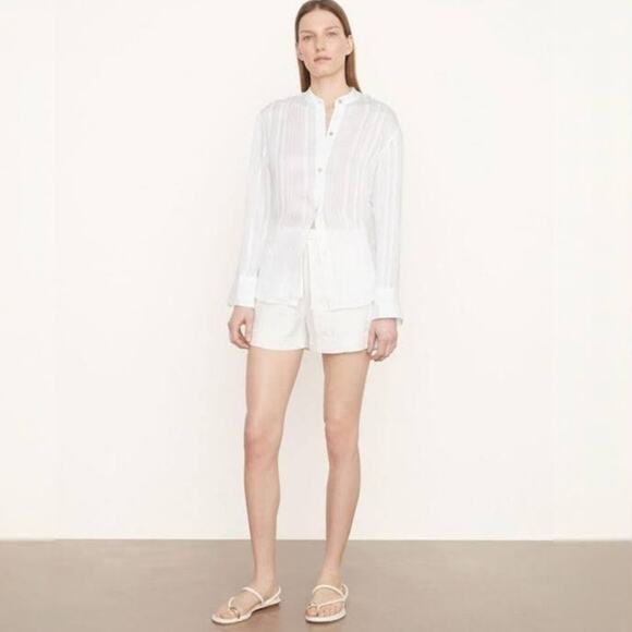 Vince Drapey Long Sleeve Stripe Band Collar Shirt Optic White V933612803-137O XS - Picture 1 of 9